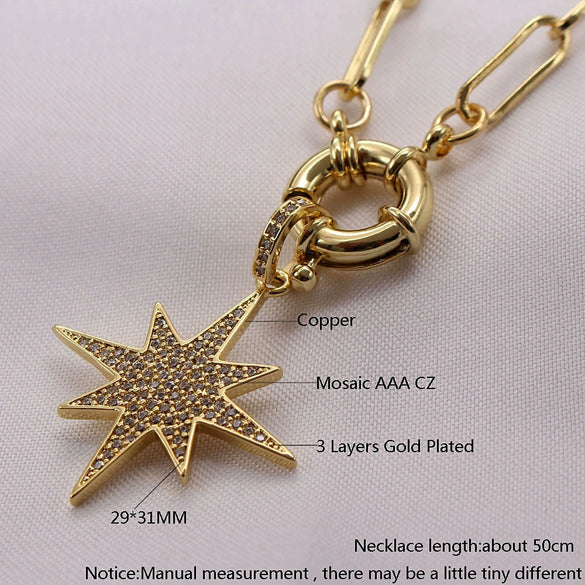 Pendant Necklace Copper Inlaid Zircon Geometric Retro Natural Unisex