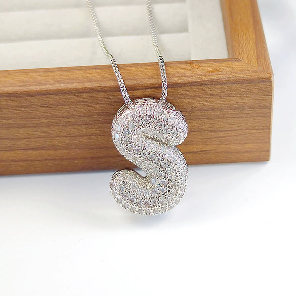 Pendant Necklace Copper Inlaid Zircon With Letter Pattern Electroplated