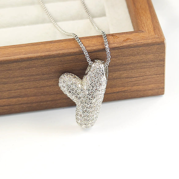 Pendant Necklace Copper Inlaid Zircon With Letter Pattern Electroplated