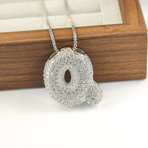 Pendant Necklace Copper Inlaid Zircon With Letter Pattern Electroplated