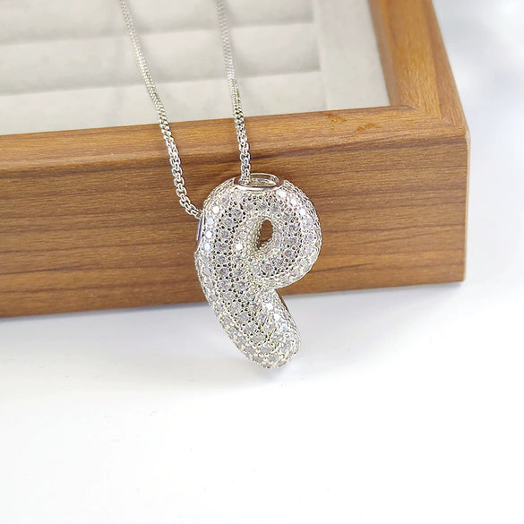 Pendant Necklace Copper Inlaid Zircon With Letter Pattern Electroplated