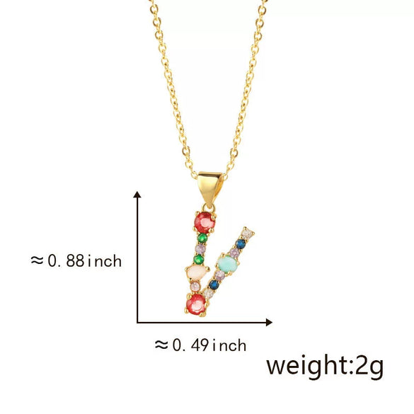 Pendant Necklace Copper Micro Inlay Color Zircon English Letters Hip Hop Style Electroplating
