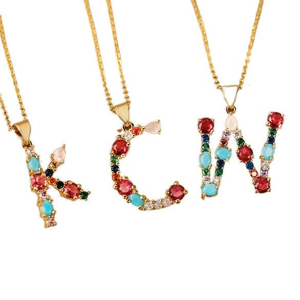 Pendant Necklace Copper Micro Inlay Color Zircon English Letters Hip Hop Style Electroplating