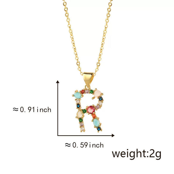 Pendant Necklace Copper Micro Inlay Color Zircon English Letters Hip Hop Style Electroplating