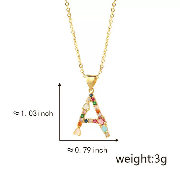 Pendant Necklace Copper Micro Inlay Color Zircon English Letters Hip Hop Style Electroplating