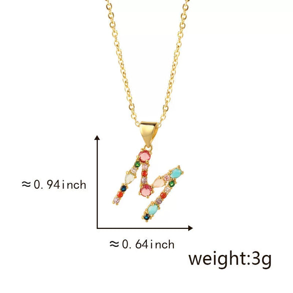 Pendant Necklace Copper Micro Inlay Color Zircon English Letters Hip Hop Style Electroplating