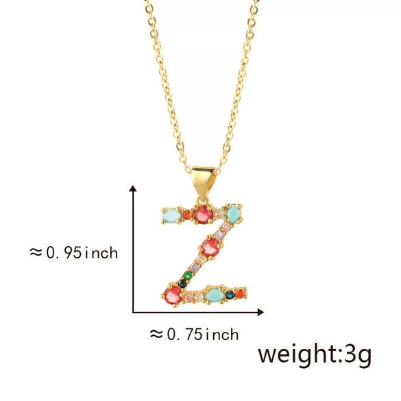 Pendant Necklace Copper Micro Inlay Color Zircon English Letters Hip Hop Style Electroplating