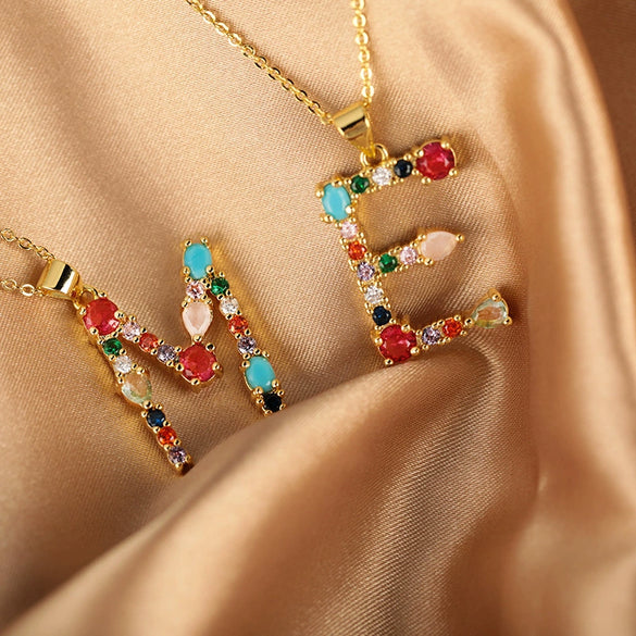 Pendant Necklace Copper Micro Inlay Color Zircon English Letters Hip Hop Style Electroplating