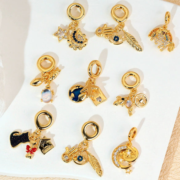 Pendant Necklace Copper Micropaved Zircon Wings Heart Constellation Shape Electroplating Style