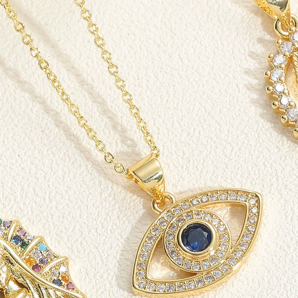 Pendant Necklace Copper Mixed Gem Inlay Devil's Eye Retro Electroplated Ochain For Women