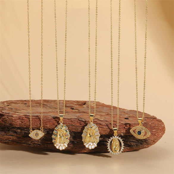 Pendant Necklace Copper Mixed Gem Inlay Devil's Eye Retro Electroplated Ochain For Women