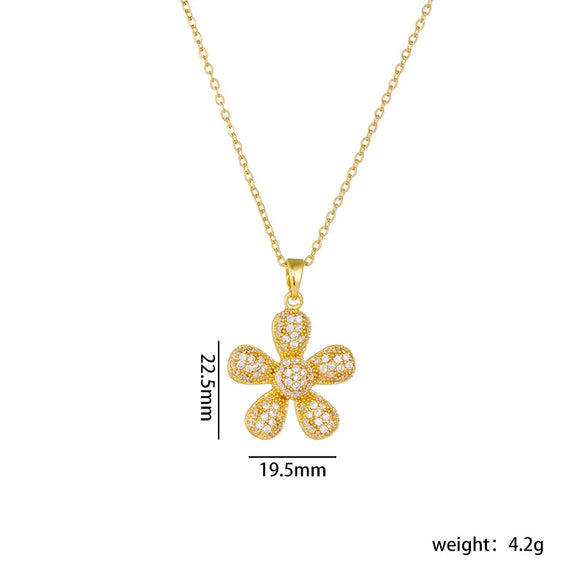 Pendant Necklace Copper Mixed Gem Inlay Electroplating Sunflower Leaves Light Luxury Style For Women