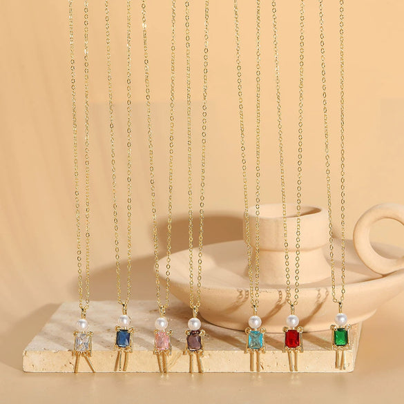 Pendant Necklace Copper Mixed Gem Inlay Pearl Inlaid Cartoon Character Ochain For Women