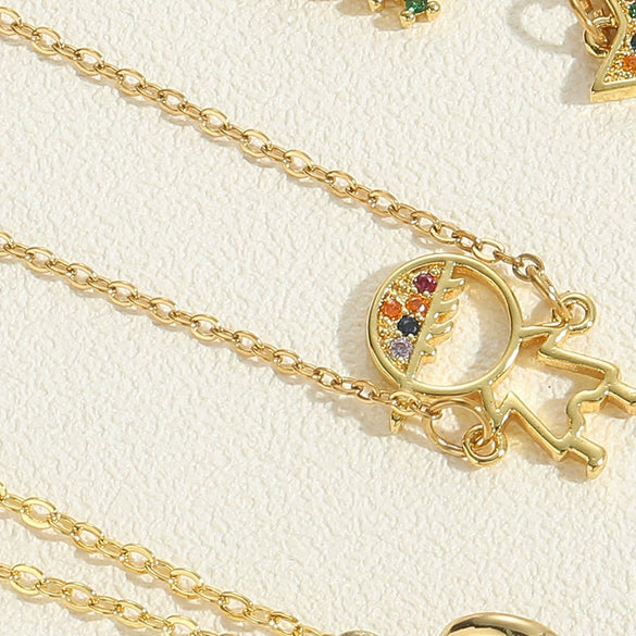 Pendant Necklace Copper Mixed Gem Micro Inlay Heart Star Animal Zodiac Style For Women