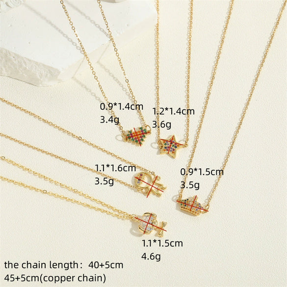Pendant Necklace Copper Mixed Gem Micro Inlay Heart Star Animal Zodiac Style For Women