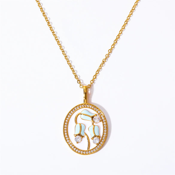 Pendant Necklace Copper Mixed Gemstone Setting Flower Shape Set With Diamonds