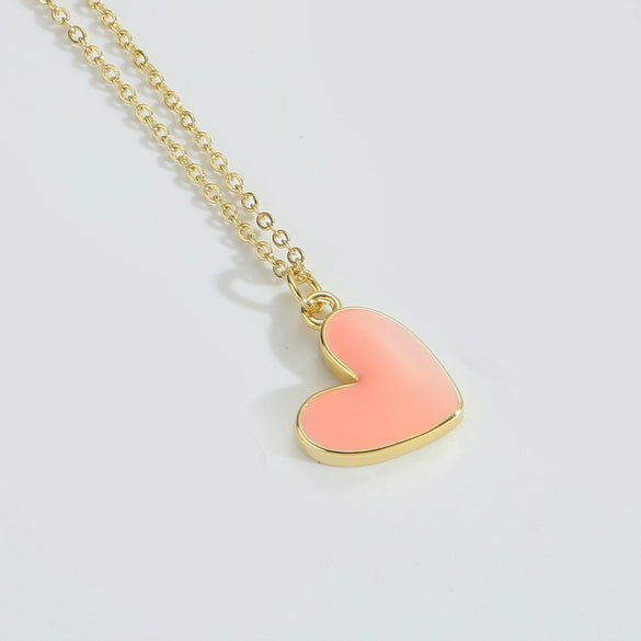 Pendant Necklace Copper Mixed Gemstone Setting Heart Shape Electroplating Simple Style Women's