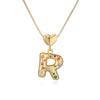 Pendant Necklace Copper Plated 18K Gold Set Zircon Geometric Letter Design