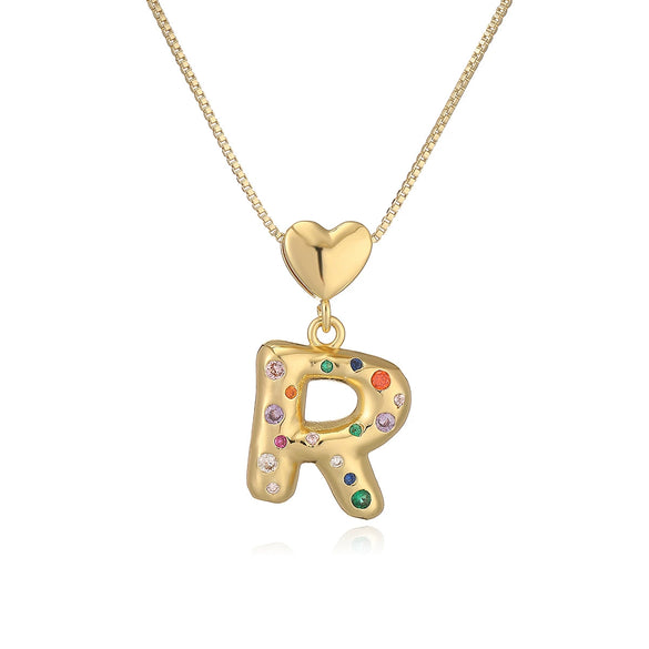 Pendant Necklace Copper Plated 18K Gold Set Zircon Geometric Letter Design