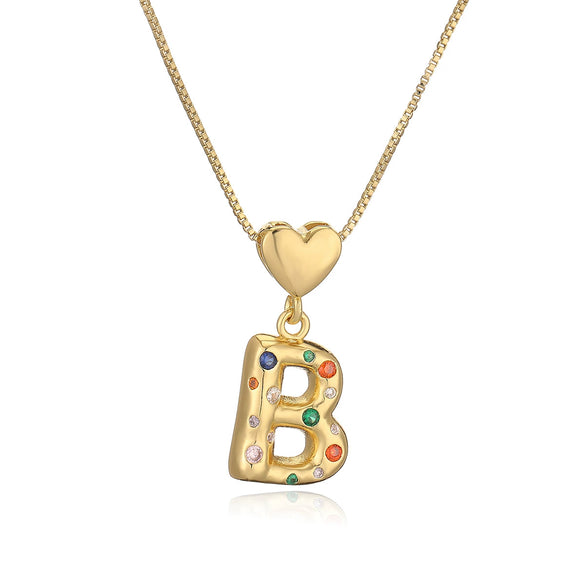 Pendant Necklace Copper Plated 18K Gold Set Zircon Geometric Letter Design