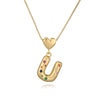 Pendant Necklace Copper Plated 18K Gold Set Zircon Geometric Letter Design