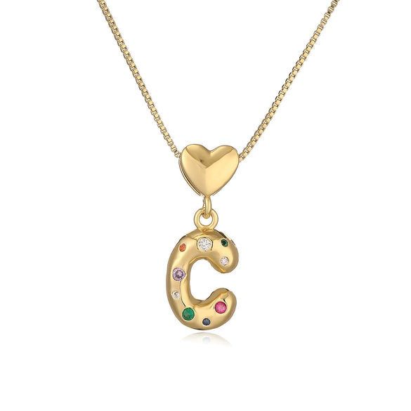 Pendant Necklace Copper Plated 18K Gold Set Zircon Geometric Letter Design