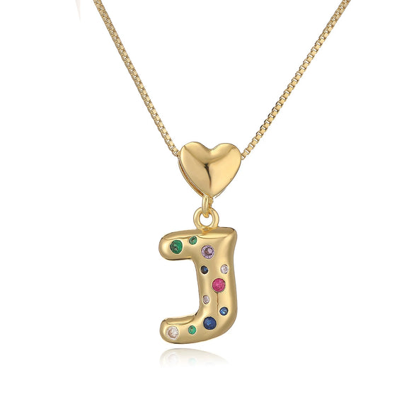 Pendant Necklace Copper Plated 18K Gold Set Zircon Geometric Letter Design