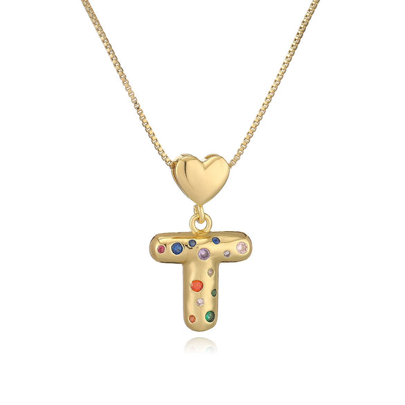Pendant Necklace Copper Plated 18K Gold Set Zircon Geometric Letter Design