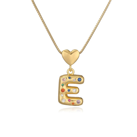 Pendant Necklace Copper Plated 18K Gold Set Zircon Geometric Letter Design