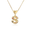 Pendant Necklace Copper Plated 18K Gold Set Zircon Geometric Letter Design