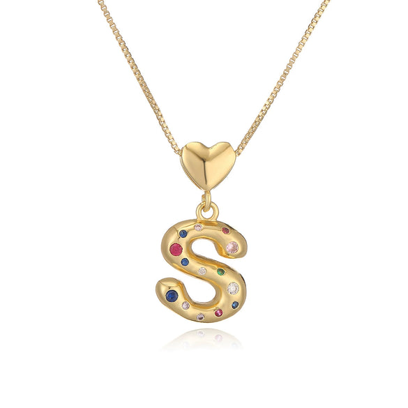 Pendant Necklace Copper Plated 18K Gold Set Zircon Geometric Letter Design