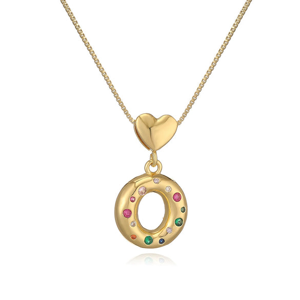 Pendant Necklace Copper Plated 18K Gold Set Zircon Geometric Letter Design