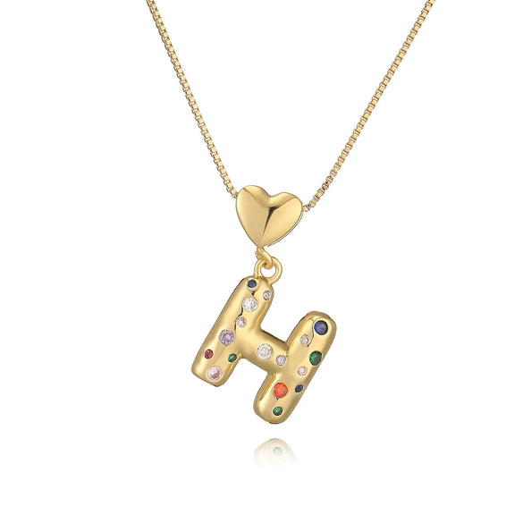 Pendant Necklace Copper Plated 18K Gold Set Zircon Geometric Letter Design
