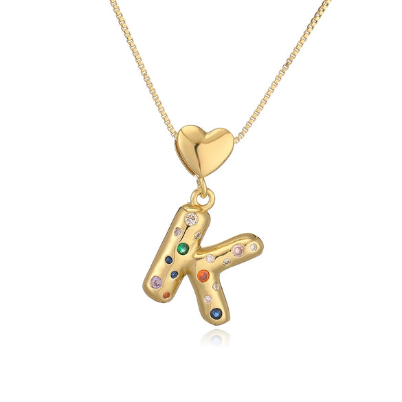 Pendant Necklace Copper Plated 18K Gold Set Zircon Geometric Letter Design