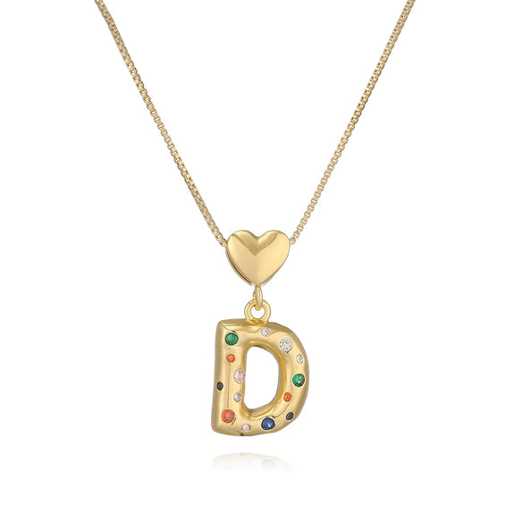 Pendant Necklace Copper Plated 18K Gold Set Zircon Geometric Letter Design