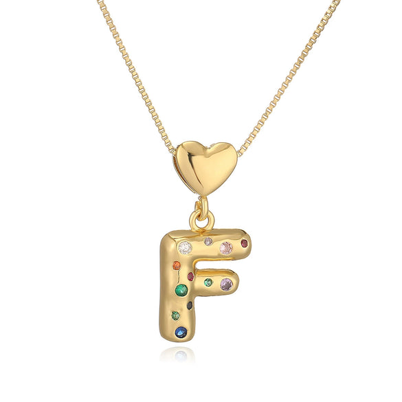 Pendant Necklace Copper Plated 18K Gold Set Zircon Geometric Letter Design