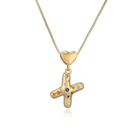 Pendant Necklace Copper Plated 18K Gold Set Zircon Geometric Letter Design