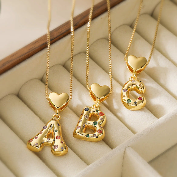 Pendant Necklace Copper Plated 18K Gold Set Zircon Geometric Letter Design