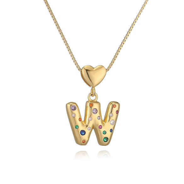 Pendant Necklace Copper Plated 18K Gold Set Zircon Geometric Letter Design