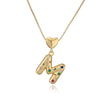 Pendant Necklace Copper Plated 18K Gold Set Zircon Geometric Letter Design