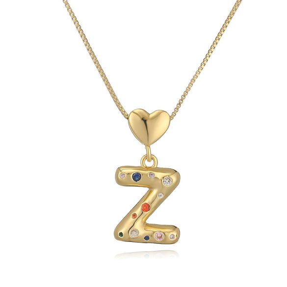 Pendant Necklace Copper Plated 18K Gold Set Zircon Geometric Letter Design