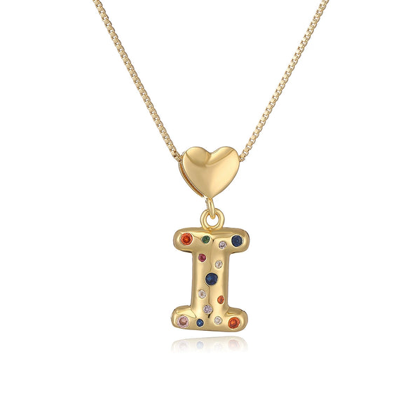 Pendant Necklace Copper Plated 18K Gold Set Zircon Geometric Letter Design