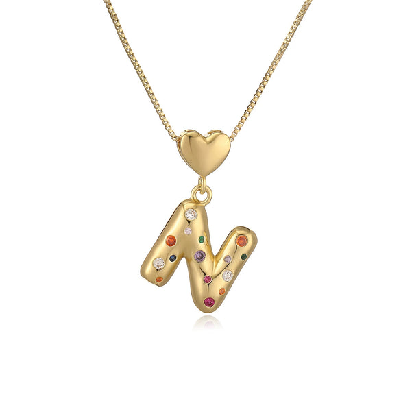 Pendant Necklace Copper Plated 18K Gold Set Zircon Geometric Letter Design