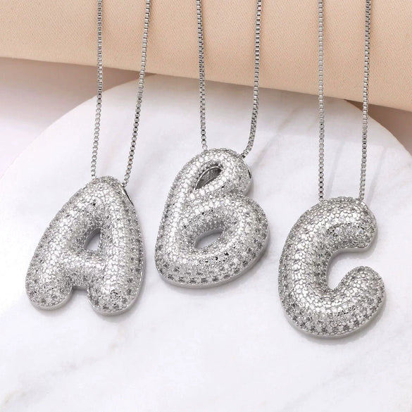 Pendant Necklace Copper Plated Real Gold Inlaid With Zircon Letter Design