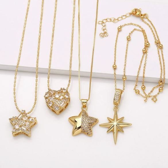 Pendant Necklace Copper Real Gold Plated Love Fivepointed Star Heart Geometric Hiphop Ochain Unisex