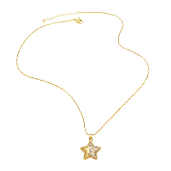 Pendant Necklace Copper Real Gold Plated Love Fivepointed Star Heart Geometric Hiphop Ochain Unisex