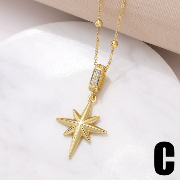 Pendant Necklace Copper Real Gold Plated Love Fivepointed Star Heart Geometric Hiphop Ochain Unisex