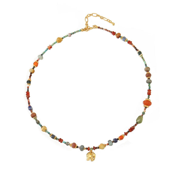 Pendant Necklace Copper Red Agate Elephant Handmade Geometric Leaves French Retro Style