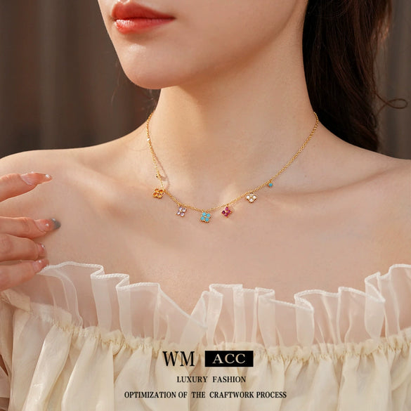Pendant Necklace Copper 225 Silver Real Gold Electroplated Zirconia Retro Flower Style Clavicle Chain For Women