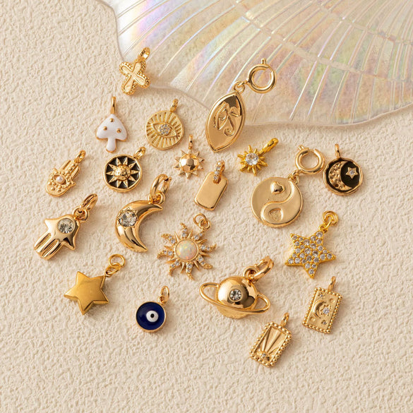 Pendant Necklace Copper Sun Moon Stars Bagua Mushroom Cross Planet Eye Electroplating